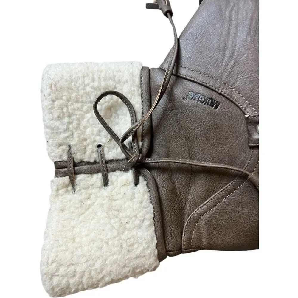 Womens Muks Luks Vegan Leather Shirley Slate Gray Sherpa Boot Bootie - Sz 9